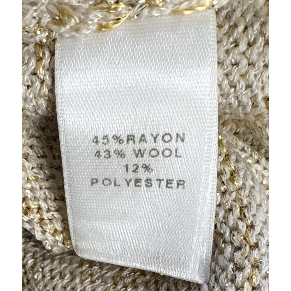 St. John Wool‎ Blend Metallic Gold Knit Cardigan Sweater Women's M Beige - Picture 7 of 10